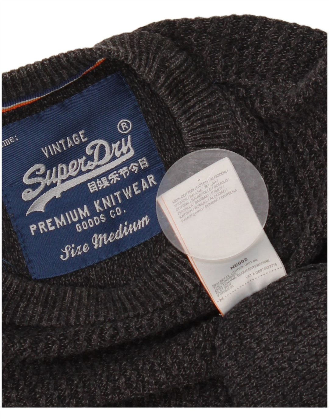 Męski sweter z okrągłym dekoltem Superdry, średnioszary, bawełniany
