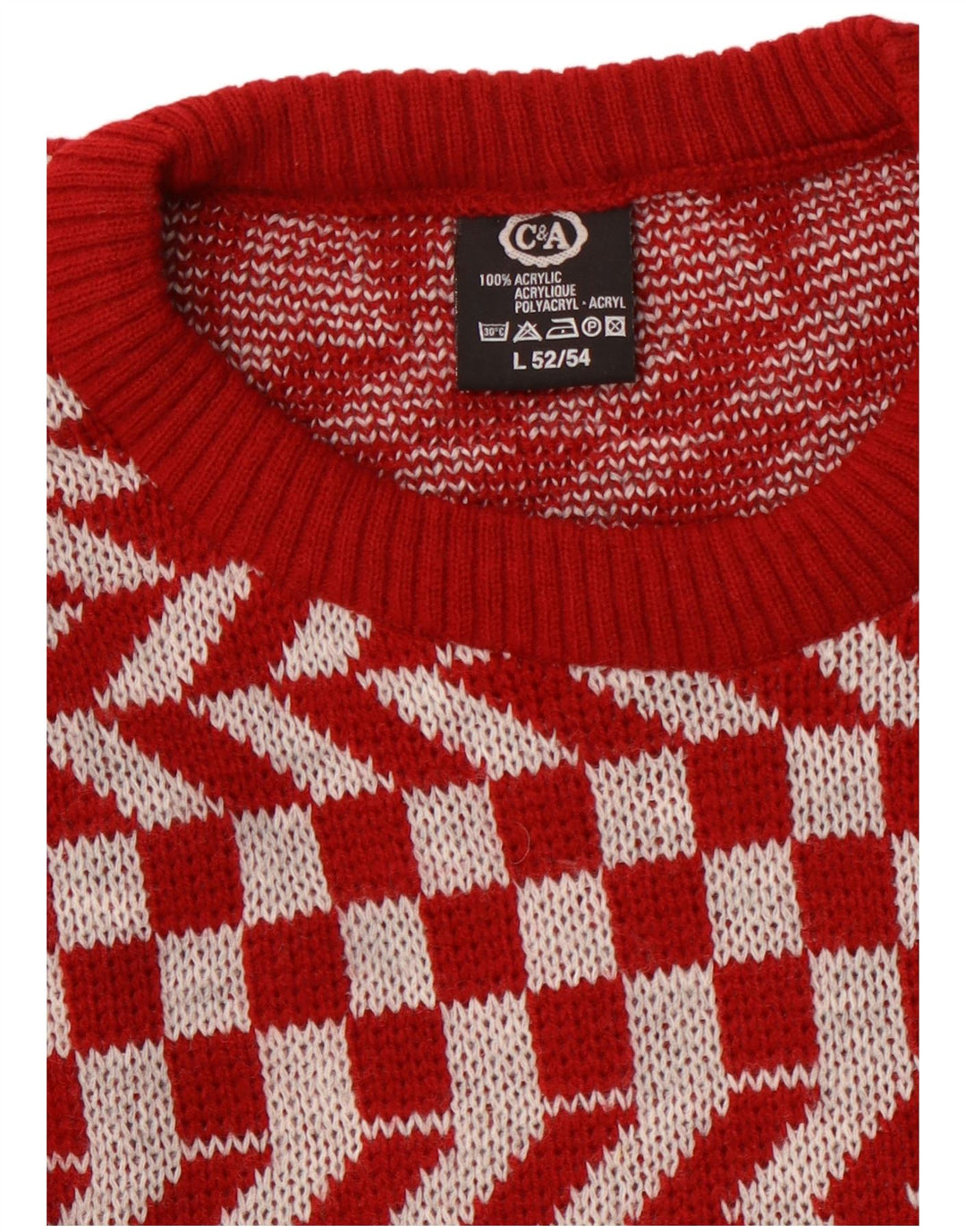 Męski sweter C & A z okrągłym dekoltem, duży, czerwony, geometryczny akryl