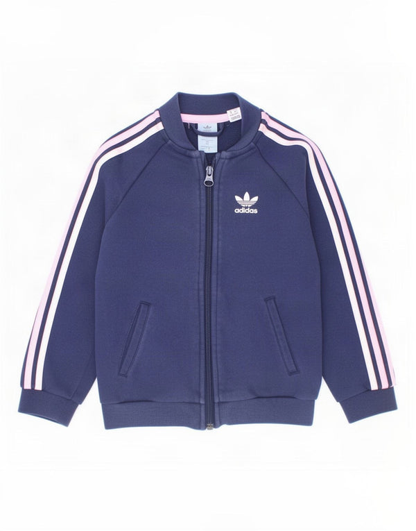 Adidas Girls Tracksuit Top Jacket 3-4 Years Navy Blue Cotton