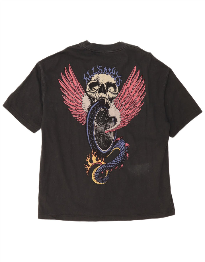 ALL SAINTS Męski T-shirt oversize z grafiką, średni czarny, bawełniany
