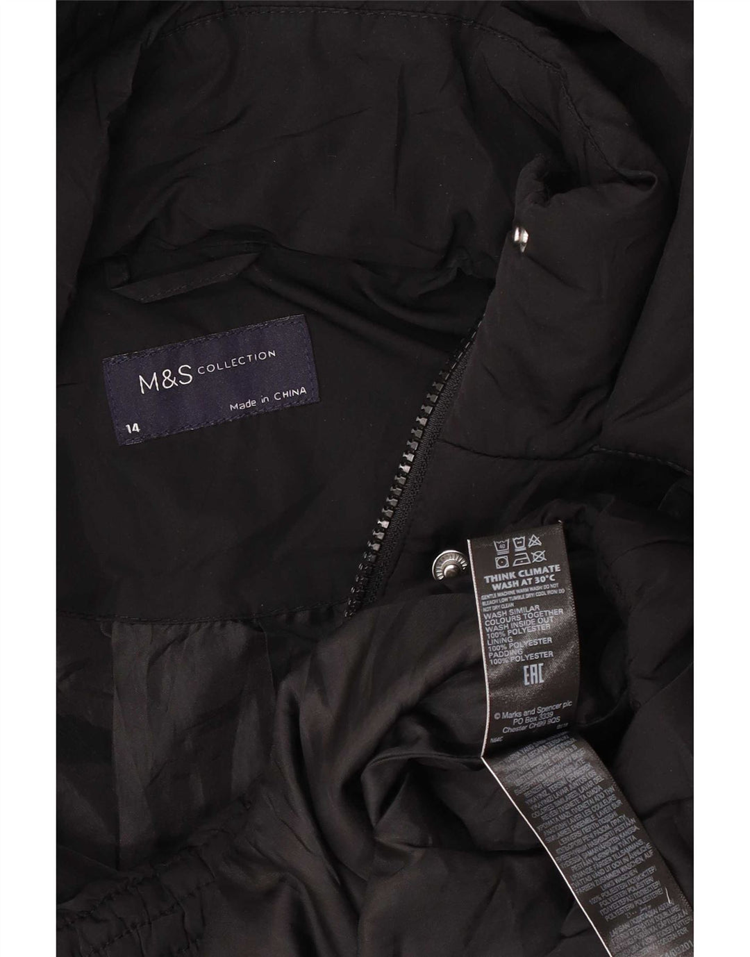 Marks & Spencer Damska kurtka z kapturem, oversize, wyściełana UK 14, duża, czarna