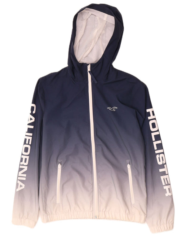 Męska kurtka przeciwdeszczowa z kapturem Hollister Graphic UK 34 XS w kolorze granatowym