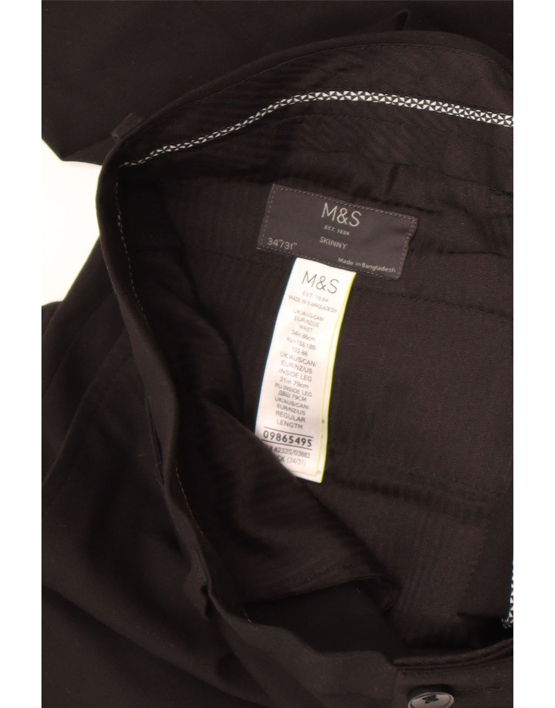 Męskie spodnie garniturowe Marks & Spencer W34 L31, czarny poliester