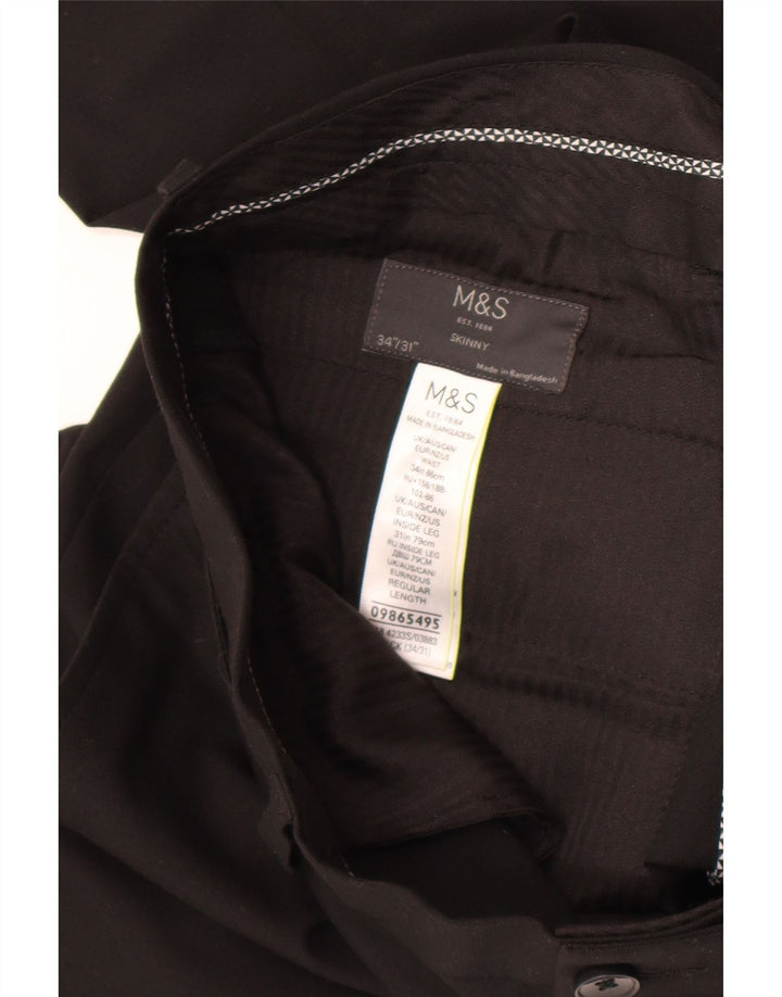 Męskie spodnie garniturowe Marks & Spencer W34 L31, czarny poliester