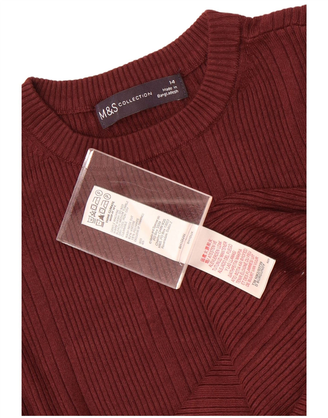 Damski sweter Marks & Spencer z okrągłym dekoltem, UK 14, średnio bordowa wiskoza