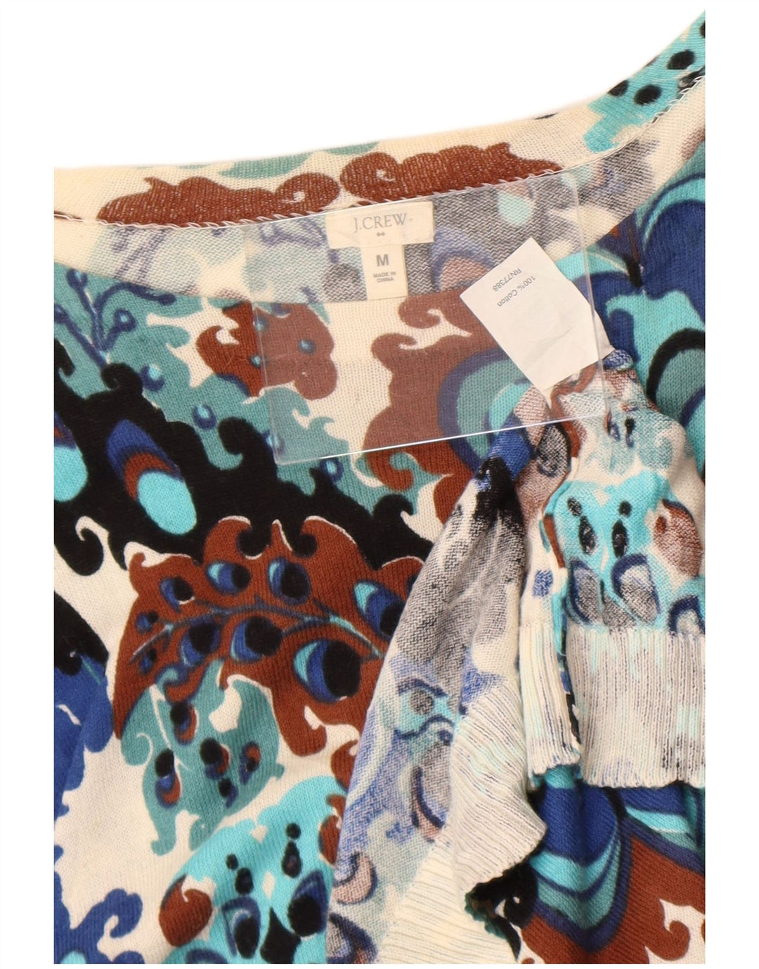 Damski sweter J. Crew z dekoltem w łódkę, UK 12, średni, wielobarwny wzór paisley