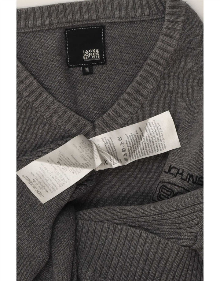 Męski sweter Jack & Jones z dekoltem w kształcie litery V, średnioszary, bawełniany