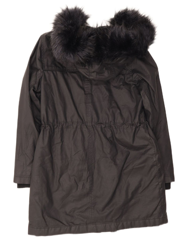 MINT VELVET Womens Hooded Parka Jacket UK 14 Large Black Cotton