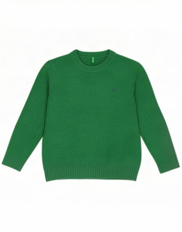 Damski sweter z wycięciem pod szyją Benetton UK 12 Średni zielony z dziewiczej wełny
