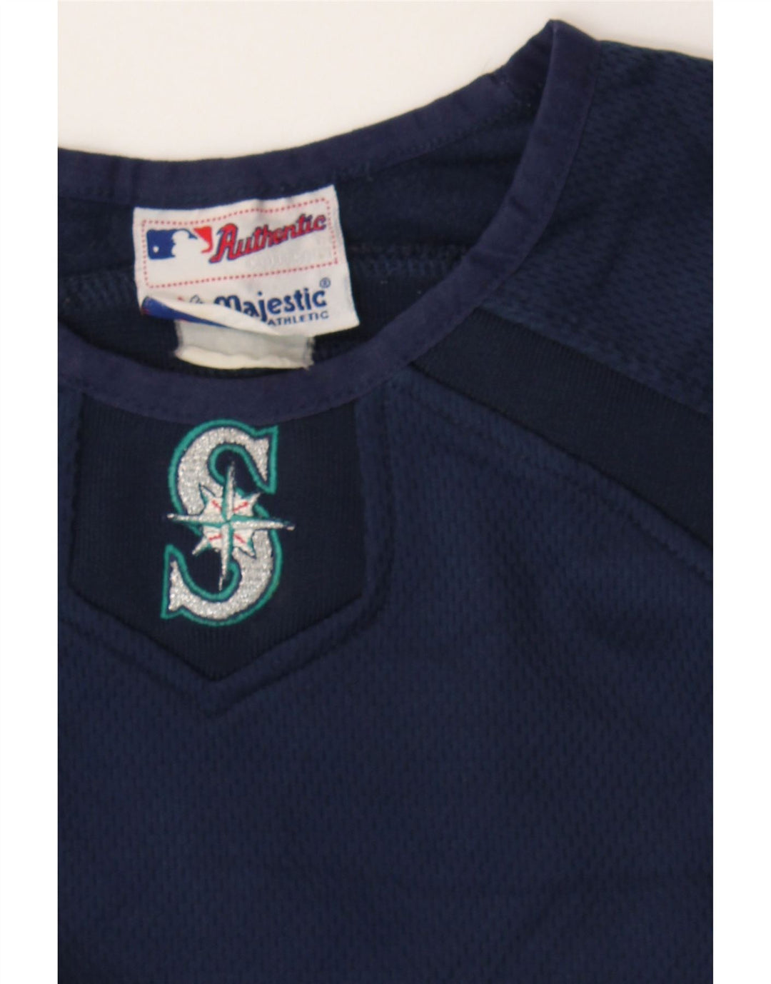 MAJESTIC Womens Seattle Mariners Top Long Sleeve UK 12 Medium Navy Blue Vintage Majestic and Second-Hand Majestic from Messina Hembry 