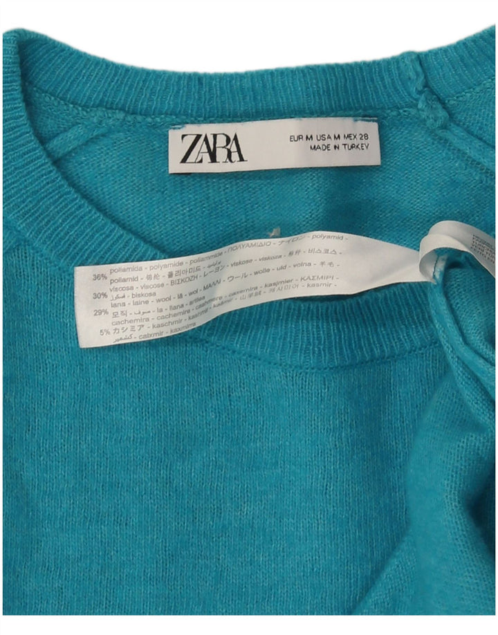 Damski sweter z okrągłym dekoltem Zara UK 12 Średni turkusowy poliamid