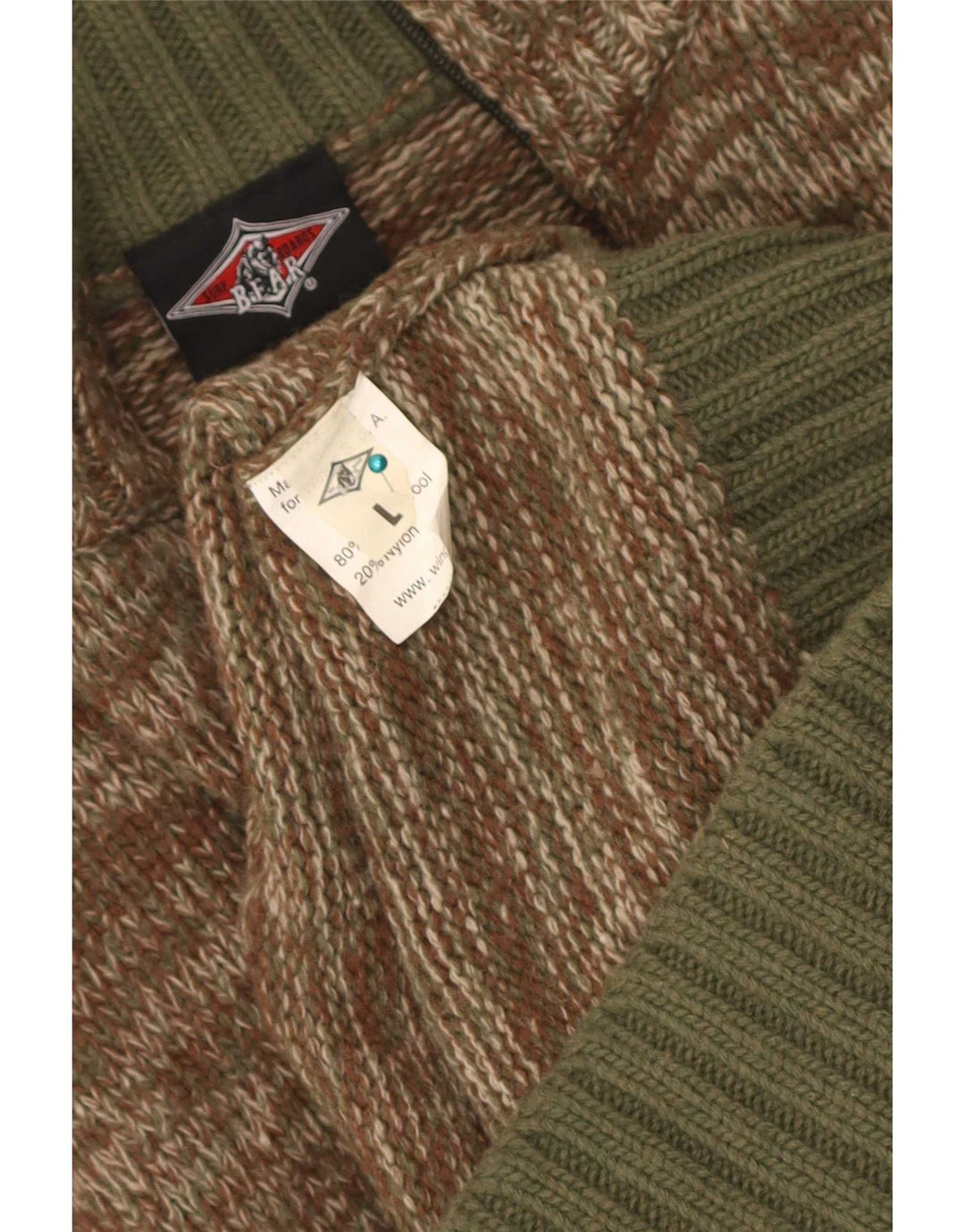 Męski sweter rozpinany Bear, duży, wełniany khaki