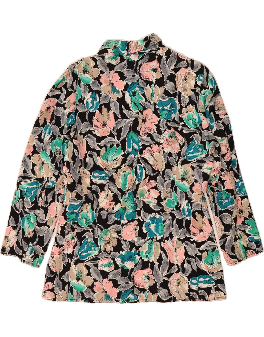 VINTAGE Womens 1 Button Blazer Jacket UK 12 Medium Black Floral Vintage Vintage and Second-Hand Vintage from Messina Hembry 