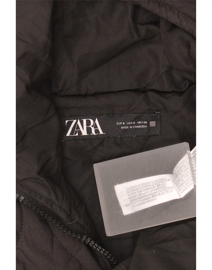 Damska pikowana kurtka oversize z kapturem Zara UK 10, mała, czarna, poliester