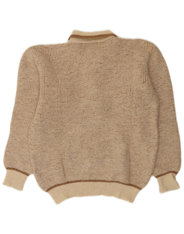 Męski sweter w stylu vintage, z kołnierzykiem polo, średnio beżowy, nakrapiany wełną z alpaki