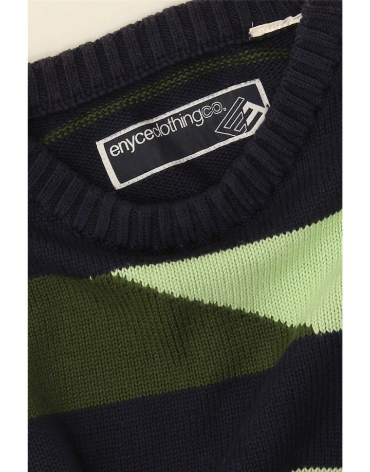 Vintage męski sweter z wycięciem pod szyją, duży granatowy w paski