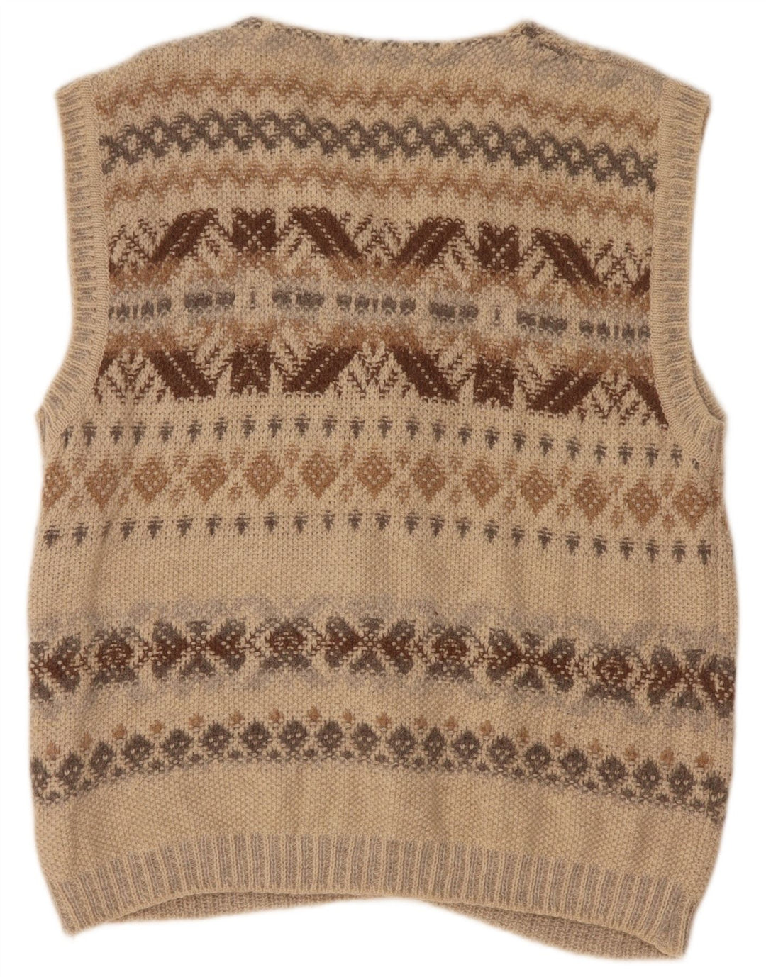 Sweter męski bez rękawów Seventy, duży, beżowy, geometryczny, wełniany
