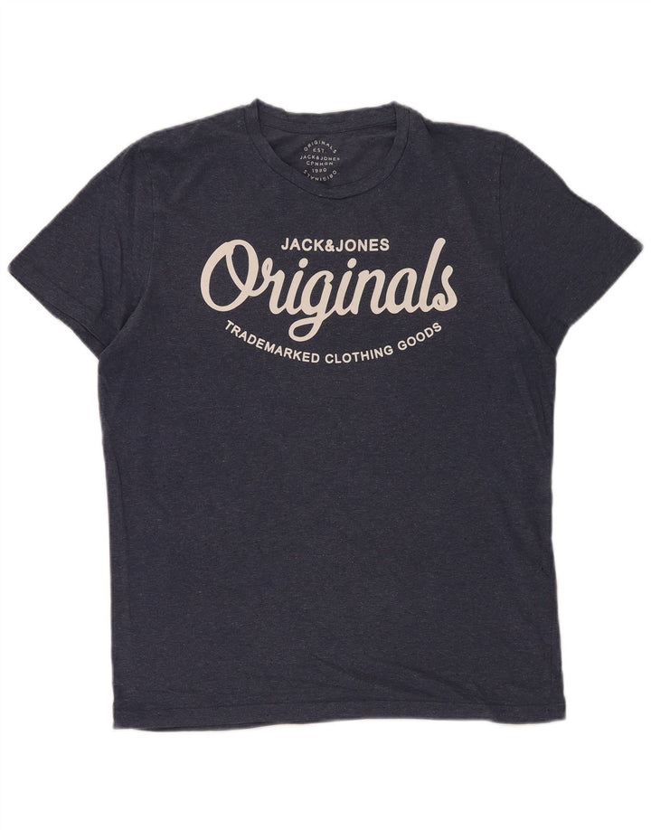 Męski T-shirt z grafiką Jack & Jones, średni, granatowy, bawełniany