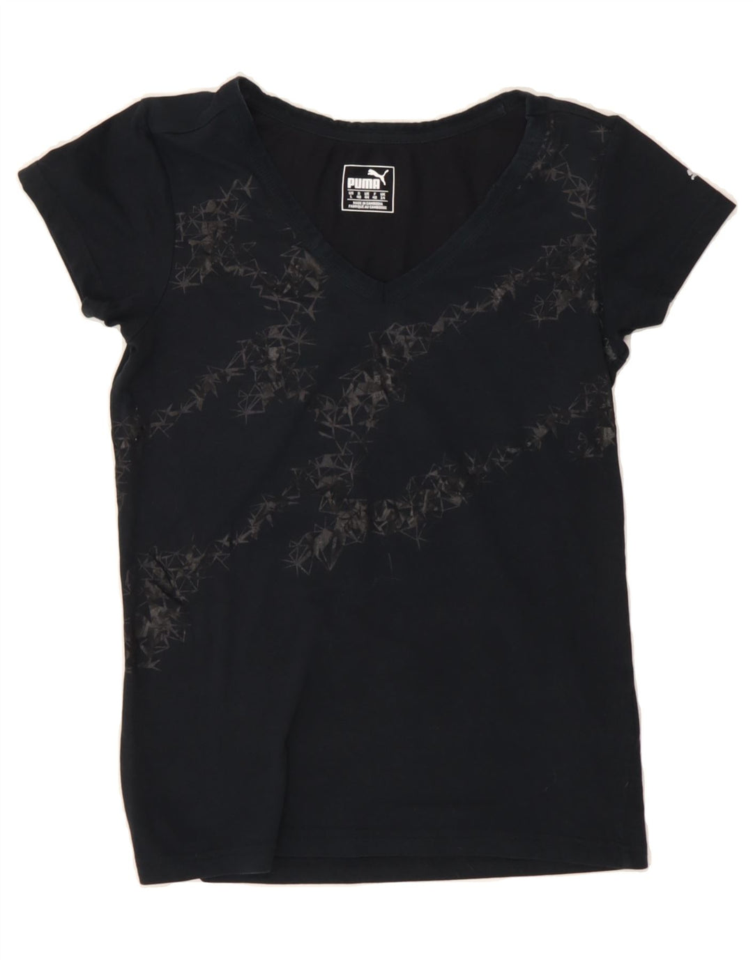 PUMA Womens T-Shirt Top UK 14 Medium Black Geometric Cotton Vintage Puma and Second-Hand Puma from Messina Hembry 