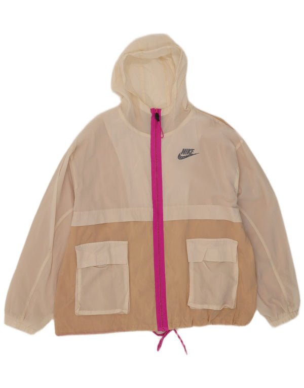 Damska kurtka przeciwdeszczowa z kapturem, oversize, Nike UK 10, mały beżowy blok kolorów