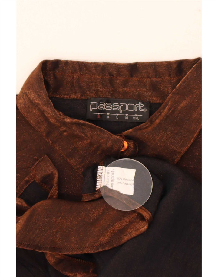 Damska bluzka koszulowa paszportowa UK 10 Small Brown wiskoza