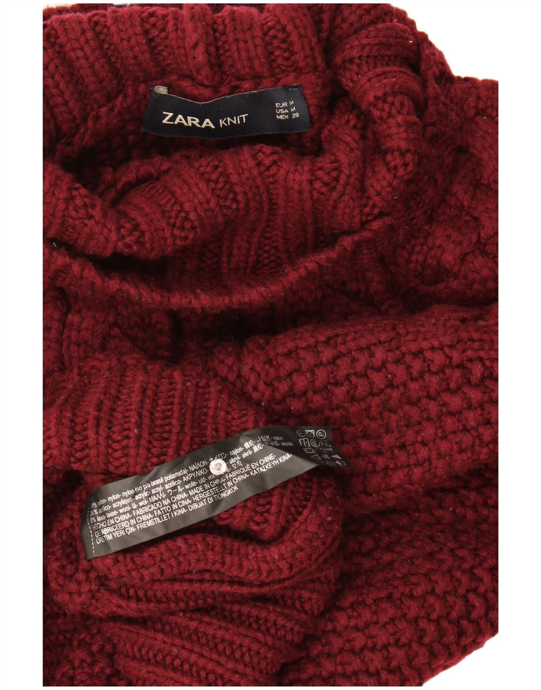 Damski sweter o kroju oversize z golfem Zara UK 14, średni burgund