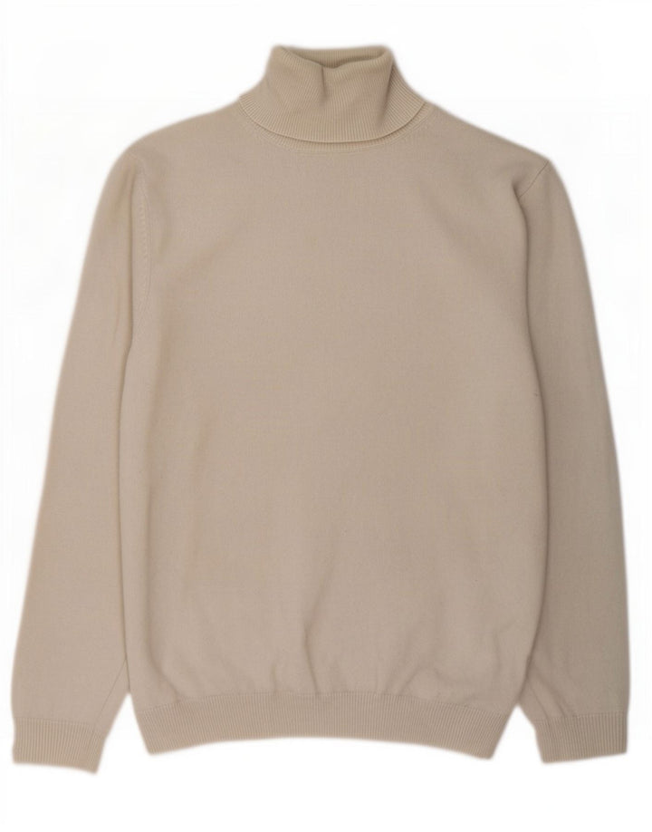 Sweter damski Massimo Dutti z wywijanym dekoltem UK 16, duży, beżowy, wełniany
