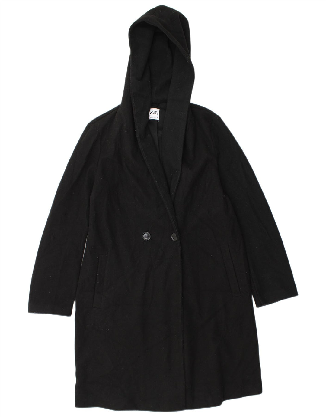 Damski płaszcz z kapturem, oversize, dwurzędowy Zara UK 10 Small Black