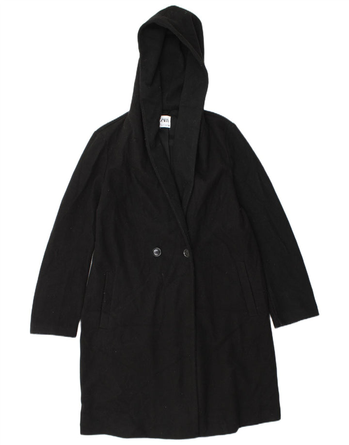 Damski płaszcz z kapturem, oversize, dwurzędowy Zara UK 10 Small Black