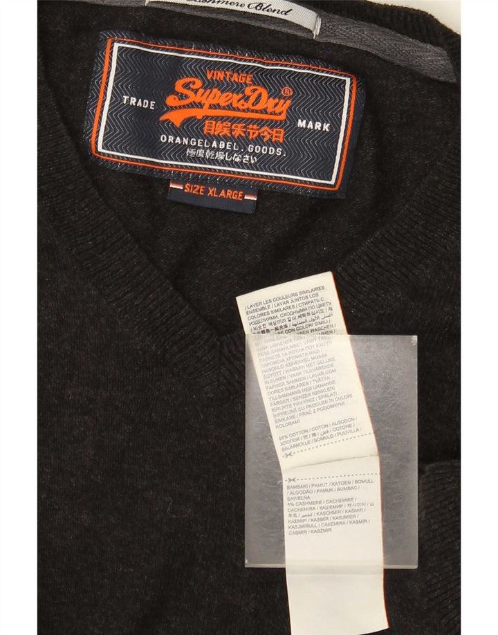 Męski sweter Superdry z dekoltem w kształcie litery V, XL, szary, bawełniany