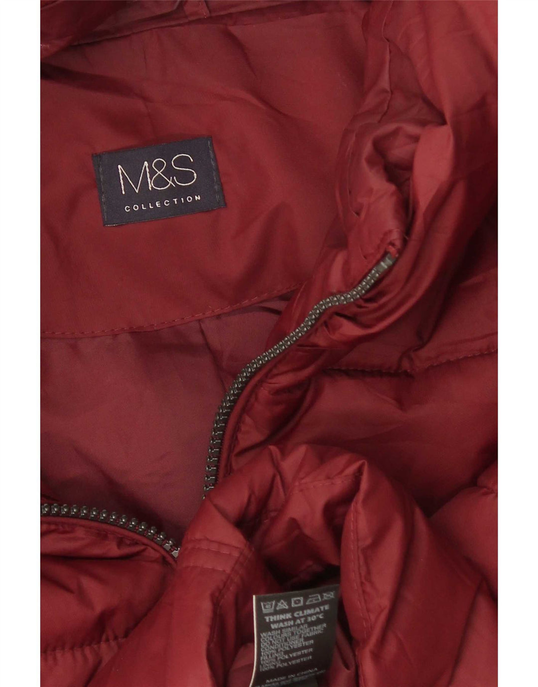 Damska ocieplana kurtka z kapturem Marks & Spencer UK 12, średni bordowy poliester