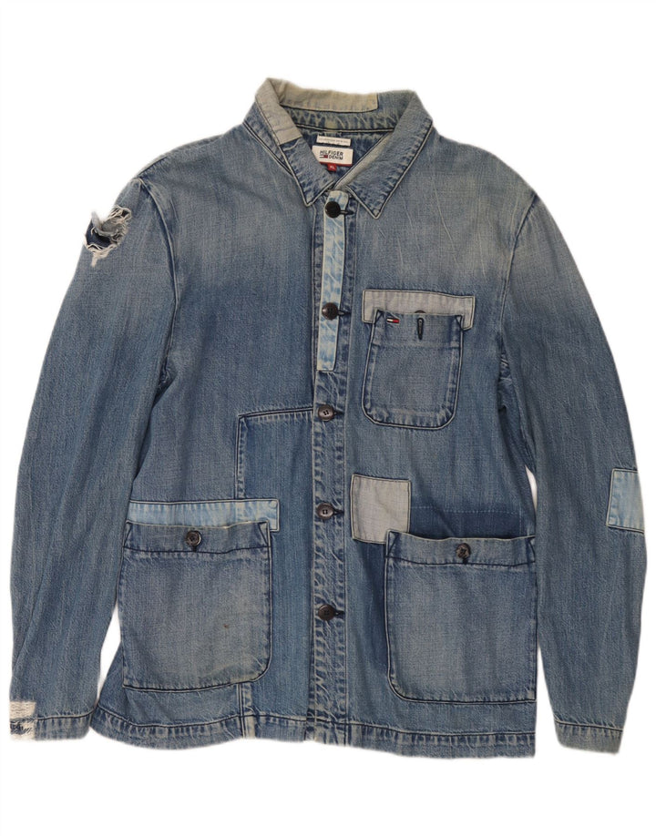 Damska kurtka dżinsowa Tommy Hilfiger w trudnej sytuacji UK 18 XL, niebieska patchworkowa