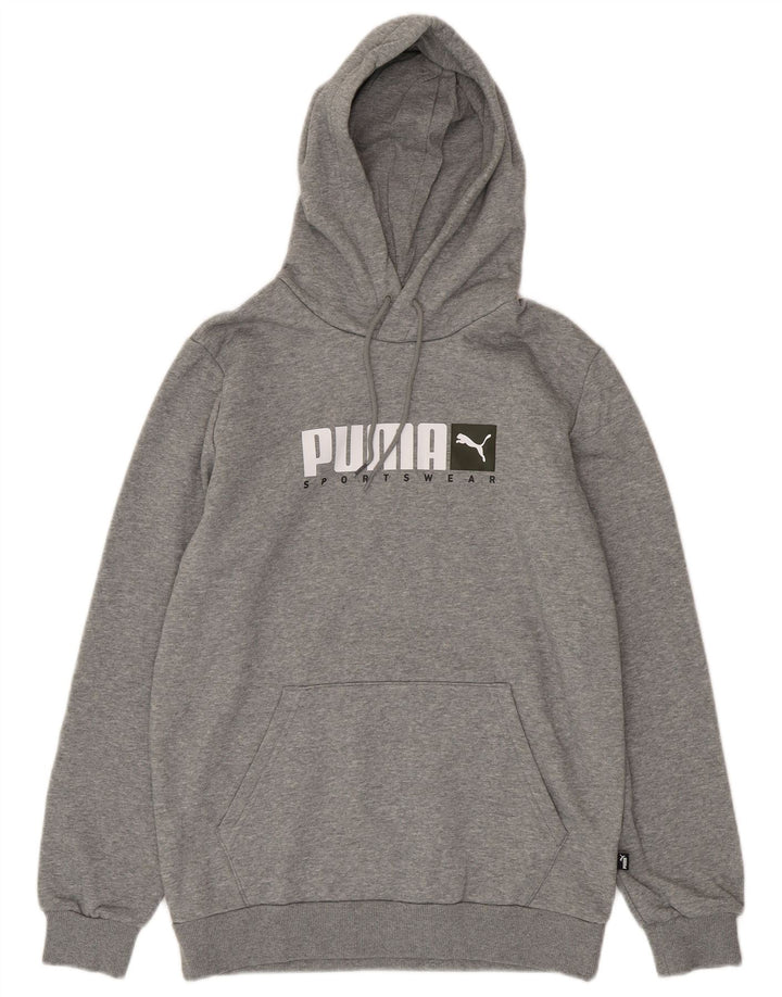 Męski sweter z kapturem Puma z grafiką, mały, szary, bawełniany