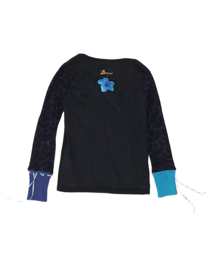 Desigual damski top graficzny z długim rękawem UK 12 średni granatowy motyl