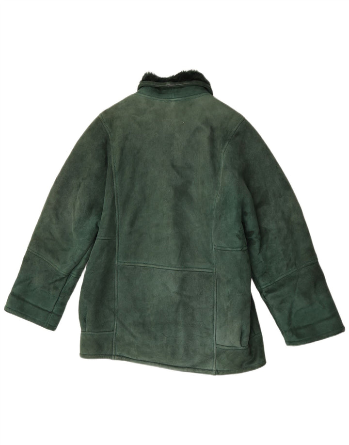 Vintage damska kurtka typu shearling o luźnym kroju IT 46, duża, zielona kurtka typu shearling