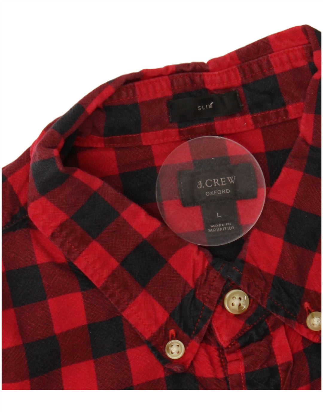 J. CREW Męska koszula flanelowa Oxford Slim, duża, czerwona kratka