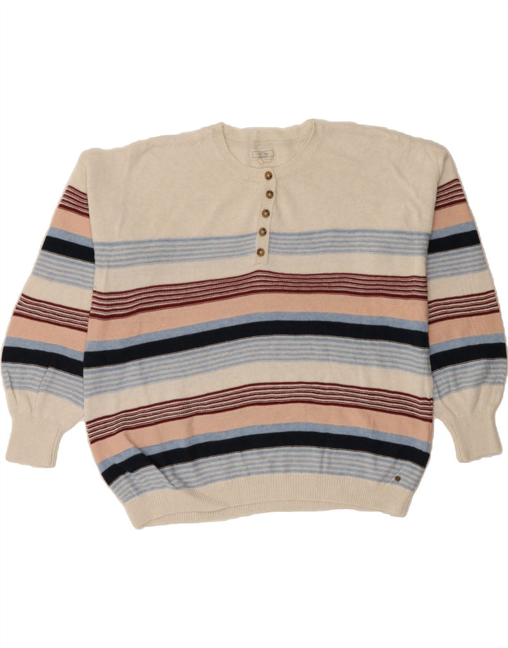 FAT FACE Womens Crew Neck Jumper Sweater UK 12 Medium  Off White Striped Vintage Fat Face and Second-Hand Fat Face from Messina Hembry 