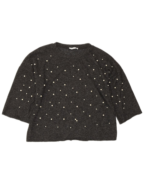 Damski krótki top oversize ZARA z rękawem 3/4 UK 10 Small, szara wiskoza