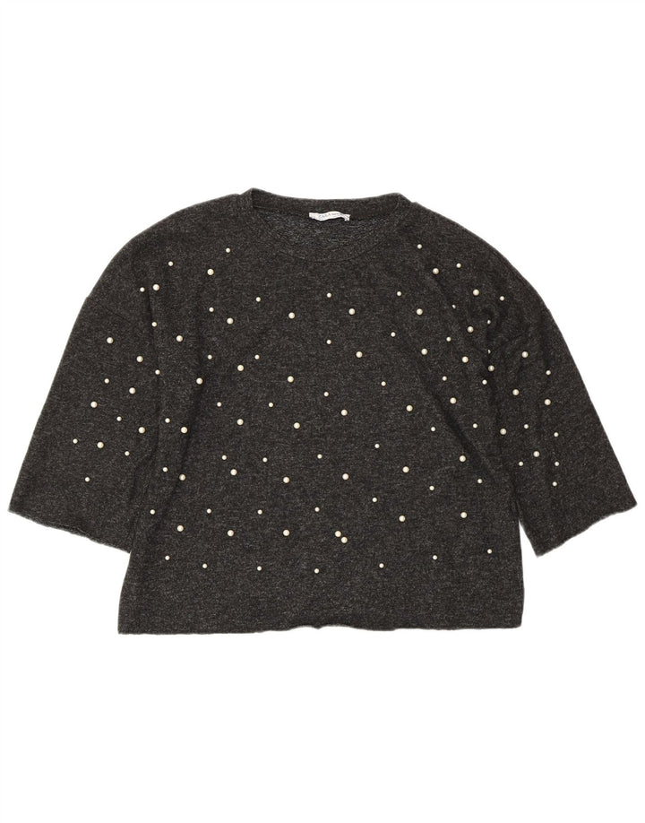 Damski krótki top oversize ZARA z rękawem 3/4 UK 10 Small, szara wiskoza