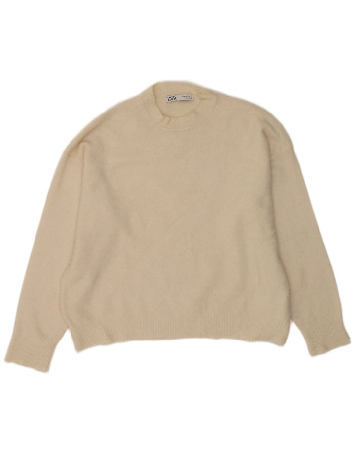 Damski sweter oversize Zara z okrągłym dekoltem UK 14, średni złamanej bieli