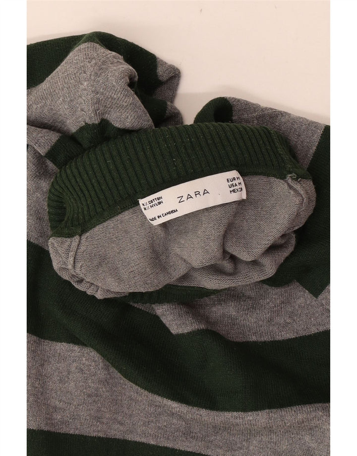 Sweter damski Zara z wywijanym dekoltem UK 12, bawełniany w średnie szare paski