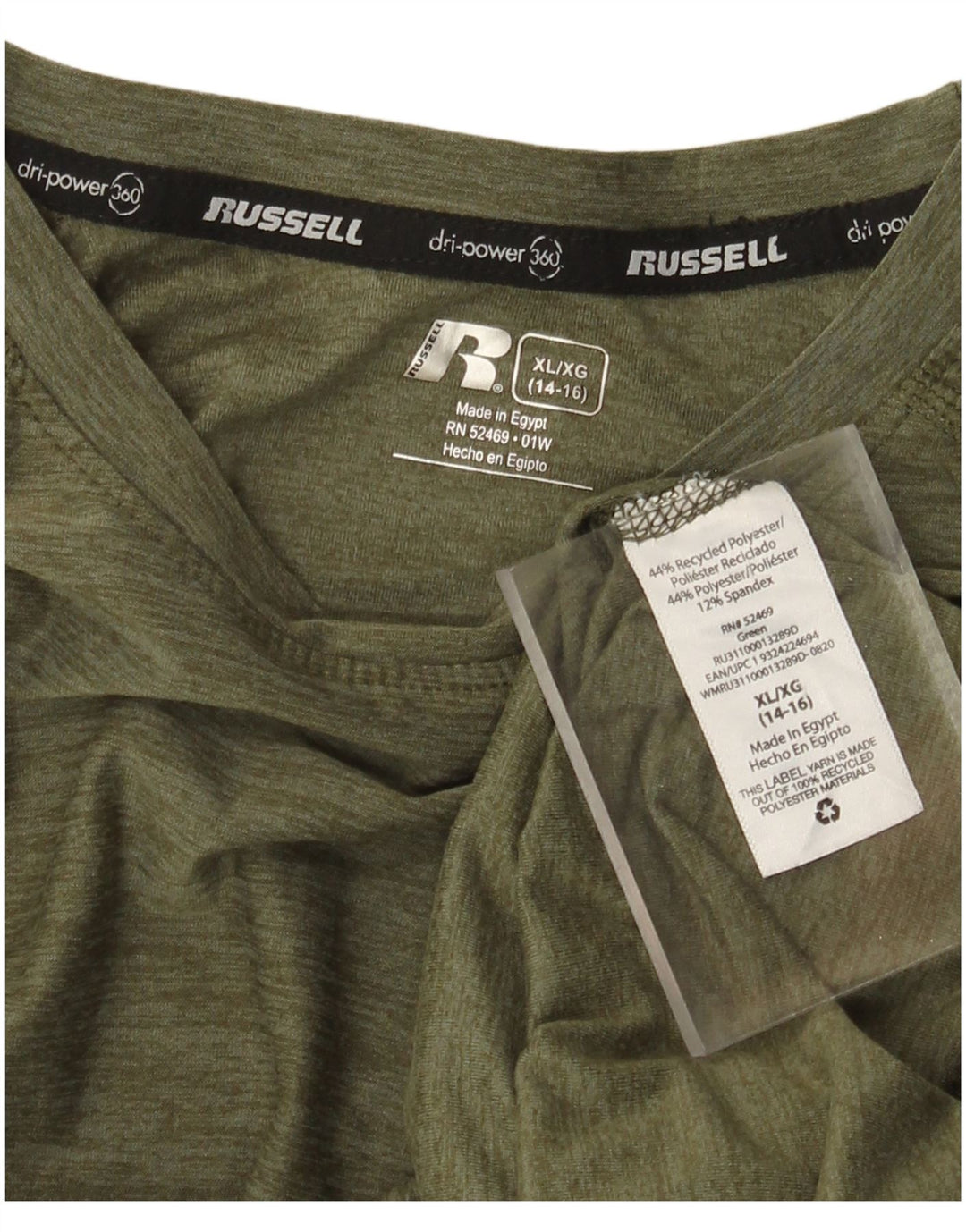 Top chłopięcy RUSSELL ATHLETIC Dri-Power z długim rękawem 14-15 lat XL Khaki