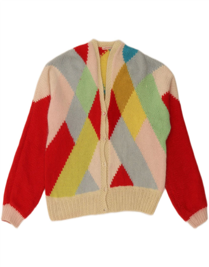 Sweter damski VINTAGE UK 14, duży, wielokolorowy Argyle/diament