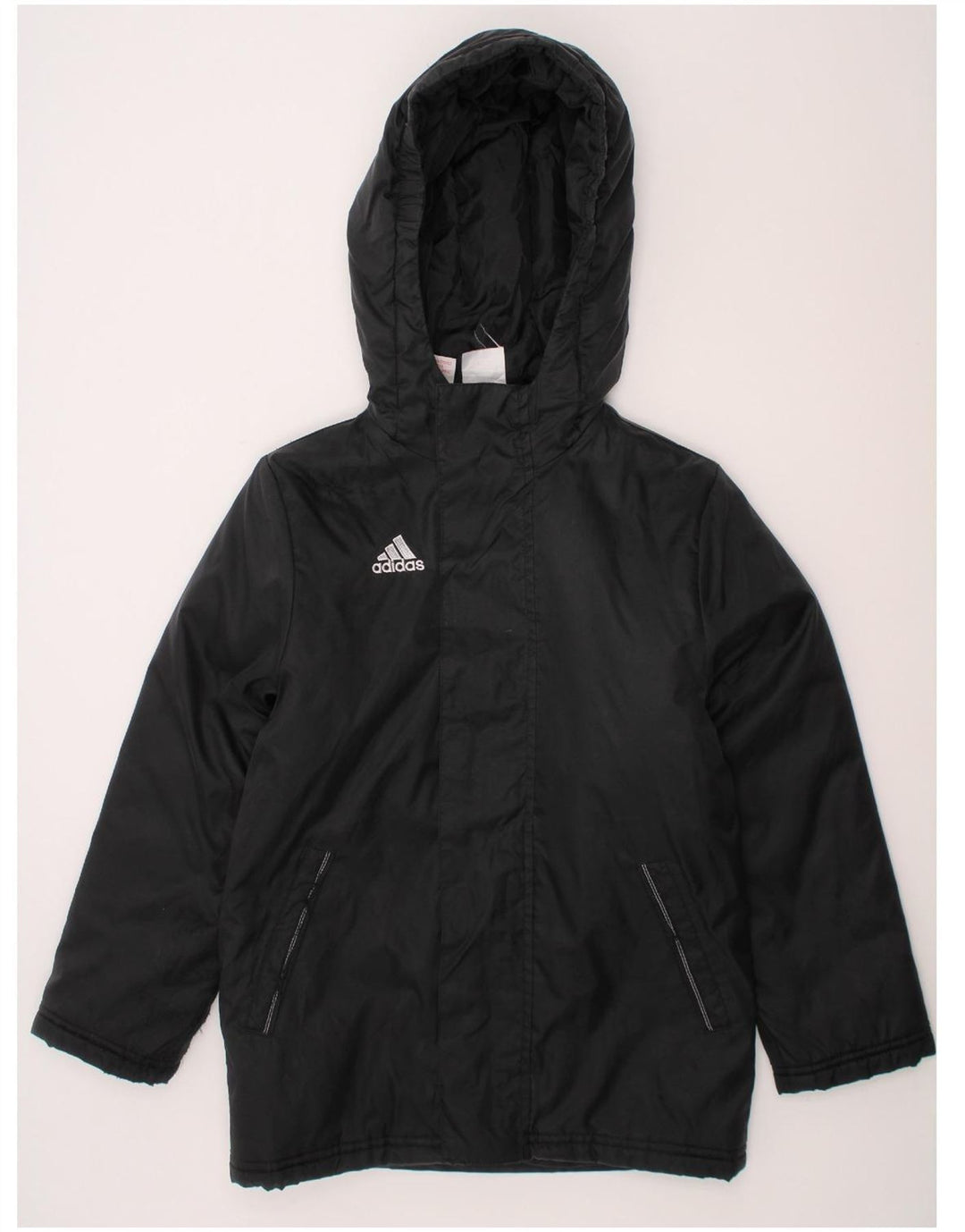ADIDAS Boys Hooded Rain Jacket 7-8 Years Black Nylon Vintage Adidas and Second-Hand Adidas from Messina Hembry 