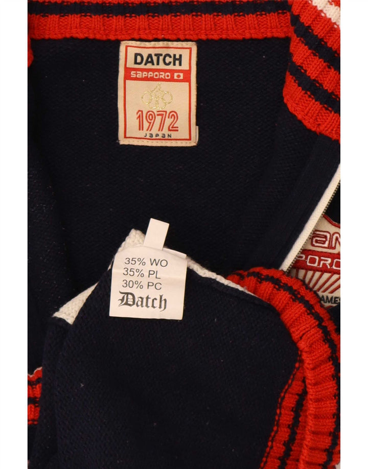 Sweter męski Datch Graphic Cardigan UK 14 Średni granatowy, wełniany blok kolorów