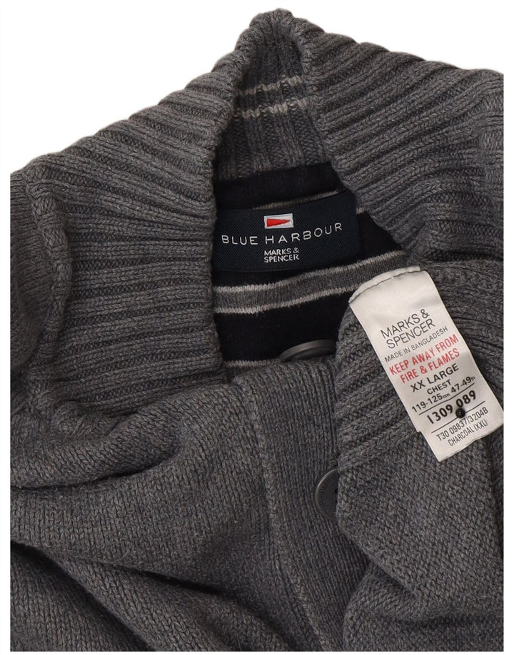 Niebieski męski sweter Marks & Spencer z guzikami pod szyją, 2XL, szary