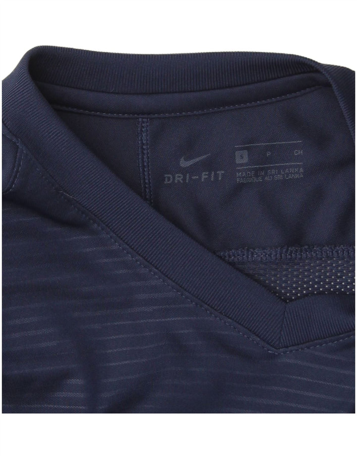 Męska koszulka Nike Dri Fit z długim rękawem, mała, granatowa, z blokami kolorów, poliestrowa