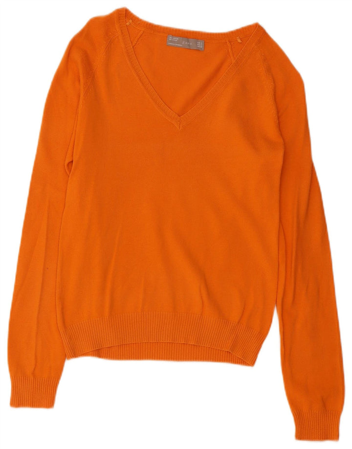 Sweter damski Zara z dekoltem w kształcie litery V, UK 12, średni pomarańczowy, bawełniany