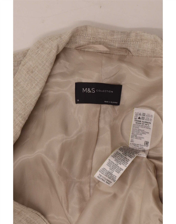 Marks & Spencer Damska marynarka z rękawami 3/4 i otwartymi, UK 14, duża, beżowa