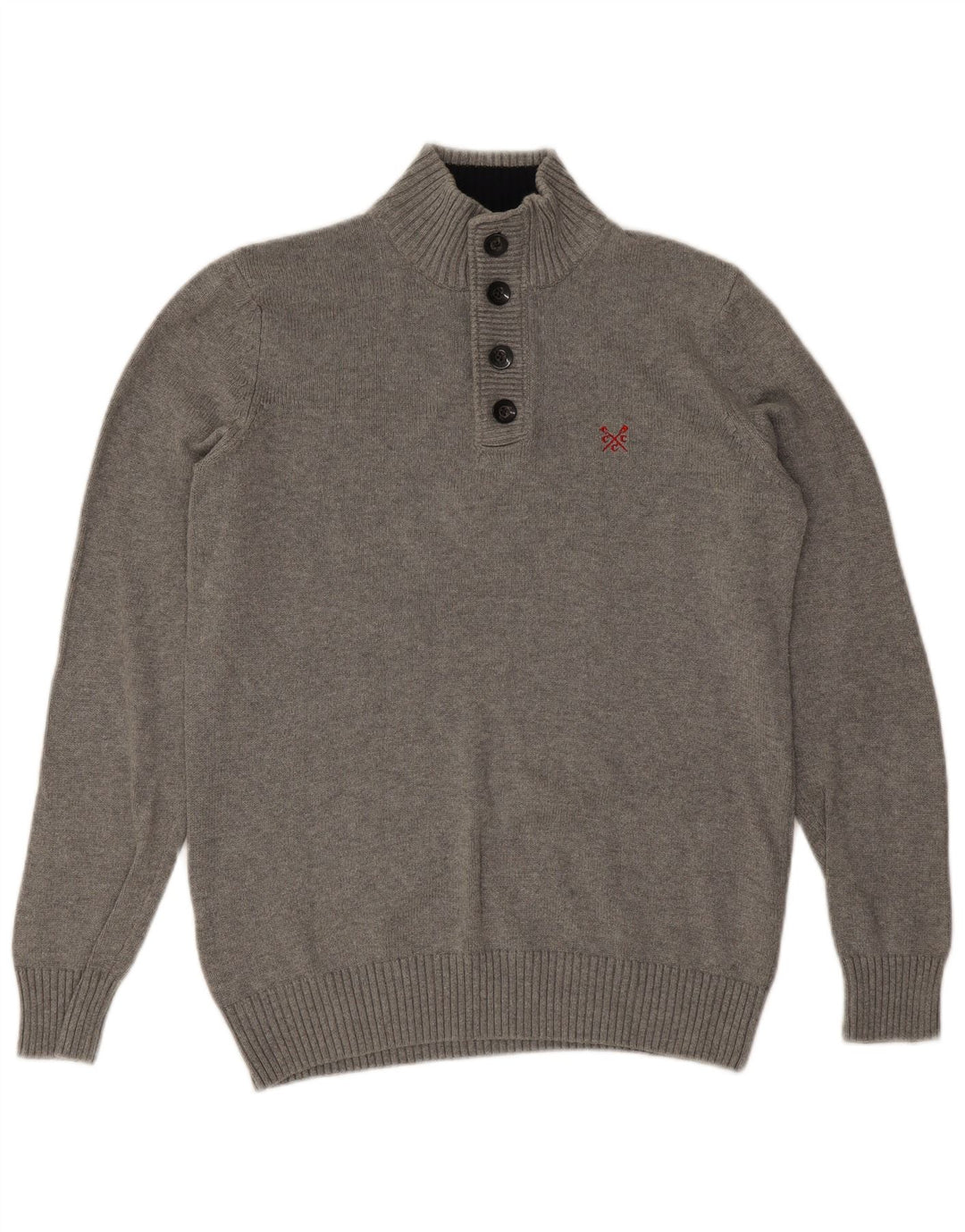 Crew Clothing Męski sweter zapinany na guziki, duży, szary, bawełniany